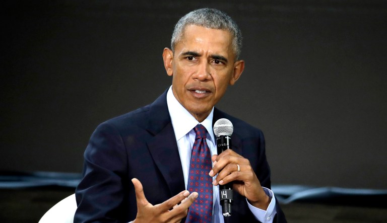 Former President Barack Obama speaks at an event.