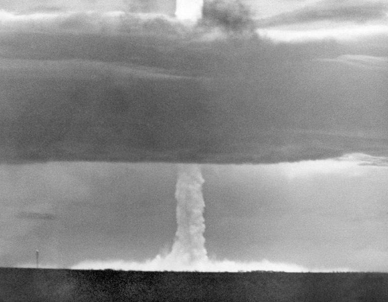 In this May 21, 1956, file photo, the stem of a hydrogen bomb, the first such nuclear device dropped from a U.S. aircraft, moves upward through a heavy cloud and comes through the top of the cloud, after the bomb was detonated over Namu Island in the Bikini Atoll, Marshall Islands. North Korean Foreign Minister Ri Yong Ho said his country may conduct a "historic" hydrogen bomb test in the Pacific Ocean. Many experts think North Korea wouldn't do something so risky, but it's hard to rule out given North Korea's steadily expanding nuclear and missile tests.