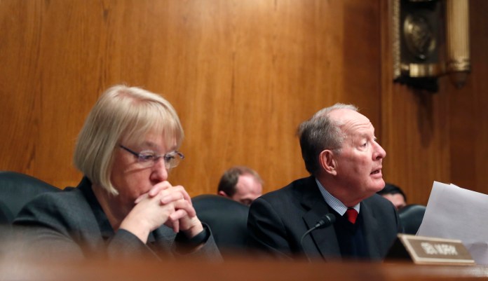 FILE- In this Jan. 31, 2017, file photo, Senate Health, Education, Labor, and Pensions Committee Chairman Sen. Lamar Alexander, R-Tenn., accompanied by the committee's ranking member Sen. Patty Murray, D-Wash. speaks on Capitol Hill in Washington during the committee's executive session to discuss the nomination of Education Secretary Betsy DeVos. Congress is at a crossroads after Senate GOP leaders announced on Tuesday, Sept. 26, that they would not take their latest repeal of Barack Obamaâs health care law bill to the floor for lack of support. Alexander said he would resume efforts to reach a bipartisan deal with Murray to stabilize markets for individual insurance policies that 18 million people rely on. (AP Photo/Alex Brandon, File)
