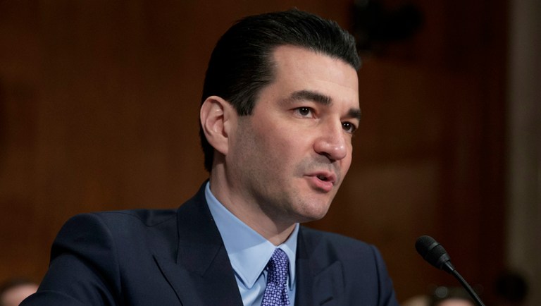 Scott Gottlieb speaks during his confirmation hearing before a Senate committee.