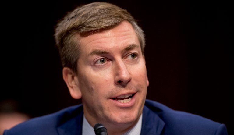 Then-Acting Assistant Attorney General for the Civil Division Chad Readler speaks at a Senate Judiciary Committee hearing on Capitol Hill in Washington, Tuesday, Oct. 3, 2017.