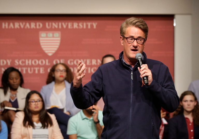 MSNBC television anchor Joe Scarborough, co-hosts of the show "Morning Joe," takes questions from an audience, Wednesday, Oct. 11, 2017, at a forum called Harvard Students Speak Up: A Town Hall on Politics and Public Service, at the John F. Kennedy School of Government, on the campus of Harvard University, in Cambridge, Mass.