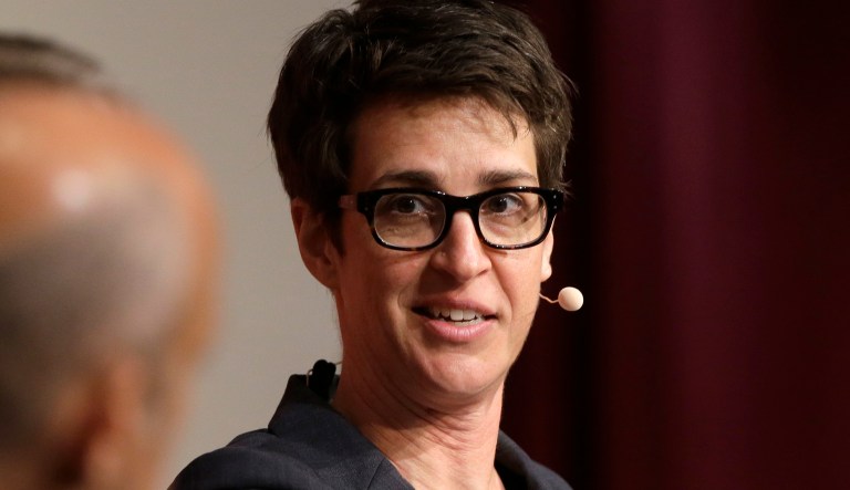 MSNBC television anchor Rachel Maddow, host of the Rachel Maddow Show, moderates a panel, Monday, Oct. 16, 2017, at a forum called "Perspectives on National Security," at the John F. Kennedy School of Government, on the campus of Harvard University, in Cambridge, Mass.