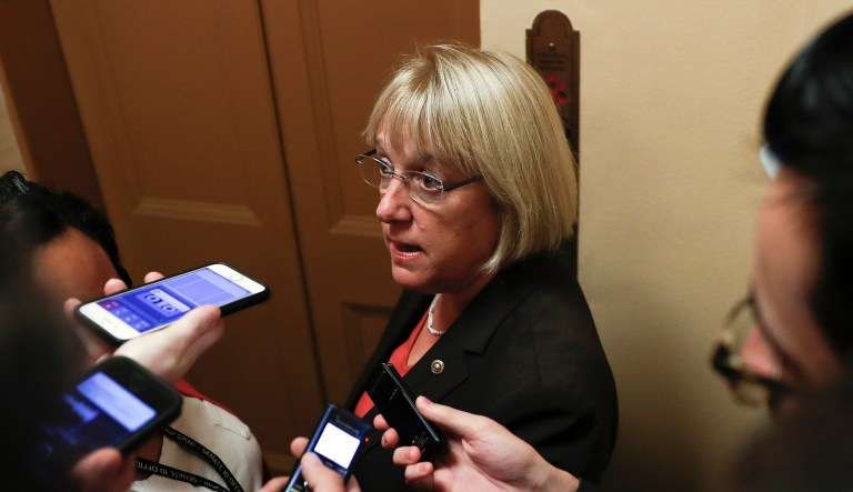 Sen. Patty Murray, D-Wash., the ranking member of the Senate Health, Education, Labor, and Pensions Committee, talks to reporters on Capitol Hill in Washington.