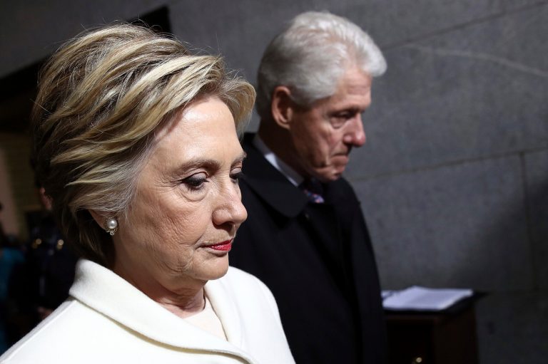 In this Jan. 20, 2017, file photo, former Sen. Hillary Clinton and former President Bill Clinton arrive on the West Front of the U.S. Capitol on Friday, Jan. 20, 2017, in Washington, for the inauguration ceremony of Donald J. Trump as the 45th president of the United States. 