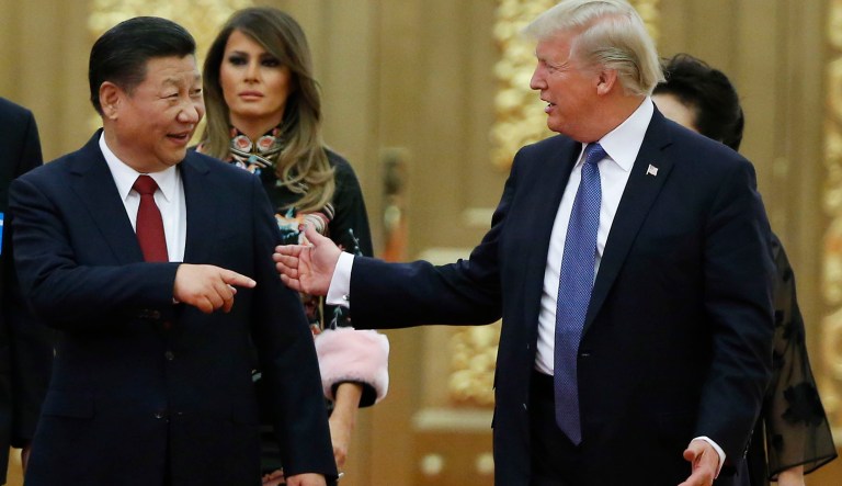 U.S. President Donald Trump China's President Xi Jinping arrive for the state dinner with the first ladies at the Great Hall of the People in Beijing, China, Thursday, Nov. 9, 2017.