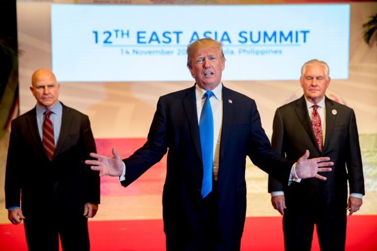 The media were ready for the resignations of Secretary of State Rex Tillerson, right, and National Security Adviser H.R. McMaster, left, with pre-written stories. They are shown with President Trump at the East Asia Summit at the Philippine International Convention Center, Tuesday, Nov. 14, 2017, in Manila, Philippines.