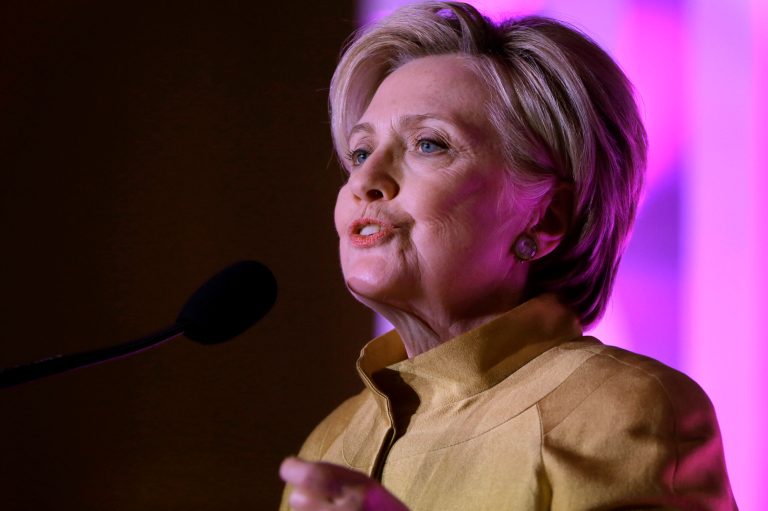 Former Secretary of State Hillary Clinton speaks during a fundraising event for Big Sister Association of Greater Boston, Tuesday, Dec. 5, 2017, in Boston. Clinton was presented with the organization's Believe in Girls award during the event.
