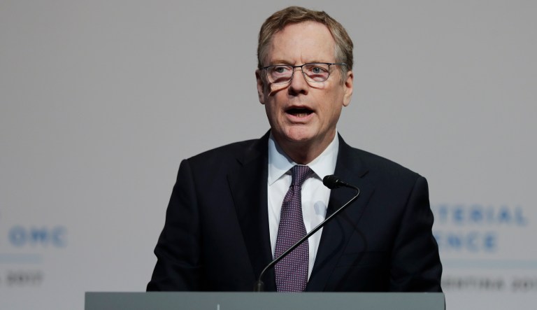 U.S. Trade Representative Robert Lighthizer talks at an event in Argentina.