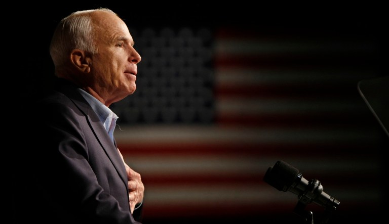 Republican presidential candidate Sen. John McCain, R-Ariz., speaks at a rally in Davenport, Iowa, on Oct. 11, 2008.