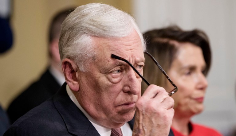 Minority Whip Steny Hoyer, D-Md., joined at right by House Minority Leader Nancy Pelosi, D-Calif., appear before a committee on Capitol Hill in D.C.