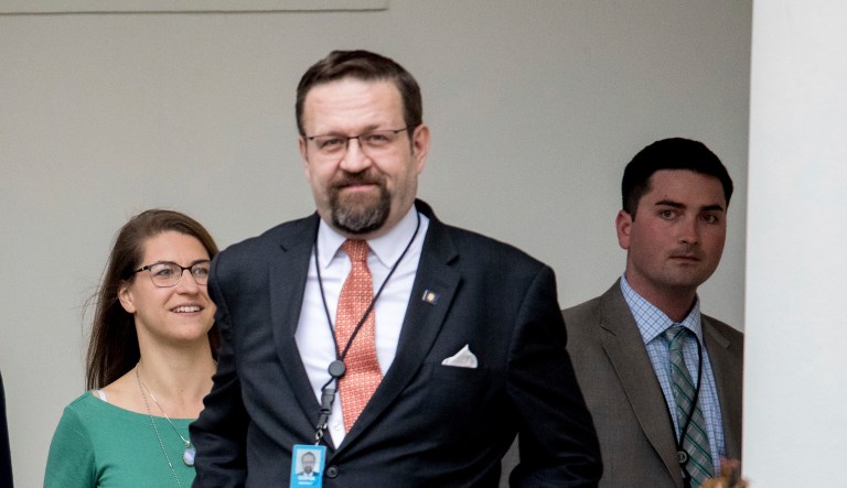 Sebastian Gorka is seen on the colonnade at the White House. 