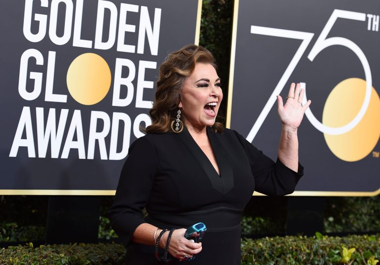 Roseanne Barr arrives at the 75th annual Golden Globe Awards at the Beverly Hilton Hotel on Sunday, Jan. 7, 2018, in Beverly Hills, Calif.