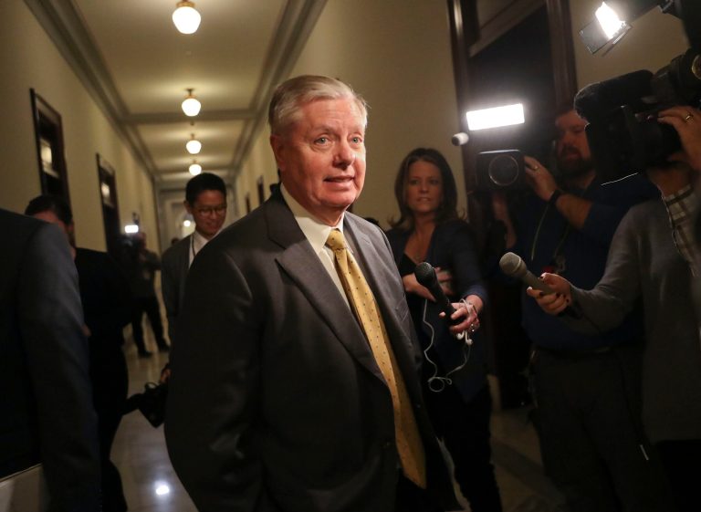 Senate Armed Service Committee member Sen. Lindsey Graham, R-S.C., arrives for a meeting about immigration Wednesday, Jan. 24, 2018 on Capitol Hill in Washington.