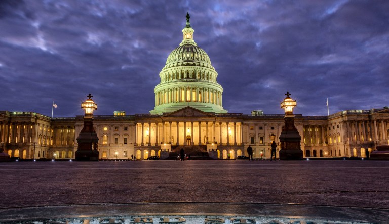 Democrats face tricky vote on SALT cap. The U.S. Capitol Building as night falls in Washington.