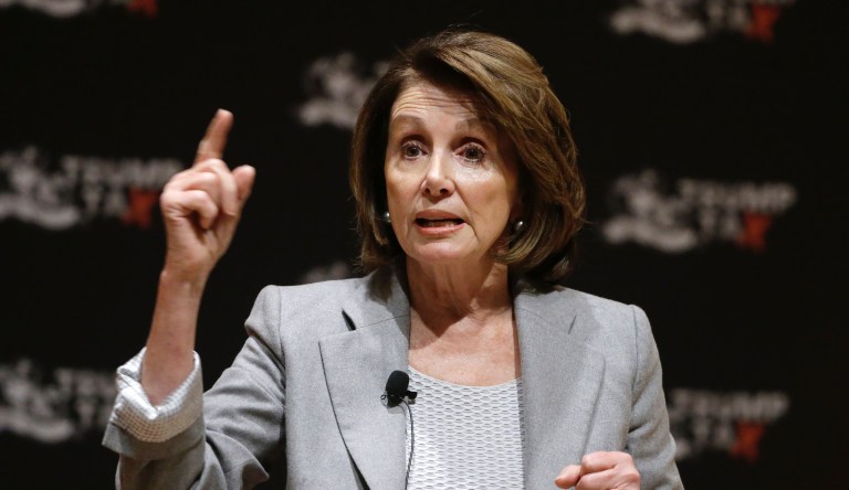 House Minority Leader Nancy Pelosi of Calif., speaks during a town hall-style meeting, Thursday, Feb. 1, 2018, at the Cambridge Public Library, in Cambridge, Mass. On the heels of President Donald Trump's State of the Union address, Pelosi spoke about the recently approved federal tax overhaul. Her appearance at the event is part of what organizers say is a nationwide tour featuring members of Congress and others to call attention to the Republican tax plan.
