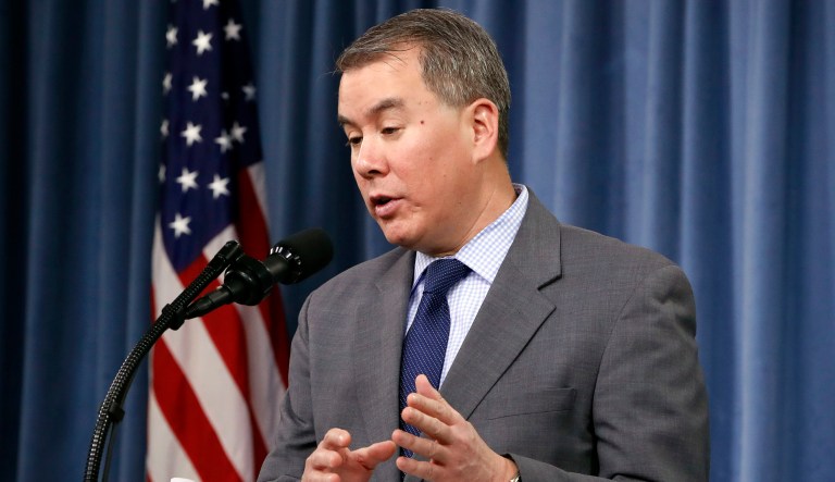 Under Secretary of Defense for Policy John Rood, speaks during a news conference.