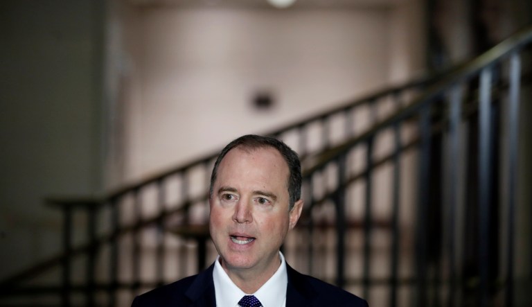 Rep. Adam Schiff, D-Calif., ranking member of the House Committee on Intelligence, speaks during a media availability after a closed-door meeting of the House Intelligence Committee on Capitol Hill, Monday, Feb. 5, 2018.