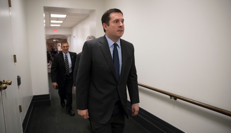 House Intelligence Committee Chairman Devin Nunes, R-Calif., walks around Capitol Hill in Washington, D.C.