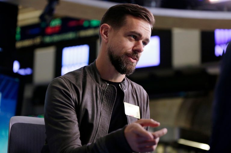 FILE - In this Nov. 19, 2015, file photo, Square CEO Jack Dorsey is interviewed on the floor of the New York Stock Exchange. Twitter CEO Dorsey serves as the head of payments company Square, taking advantage of the companiesâ close geographical locations to split his time between the two.