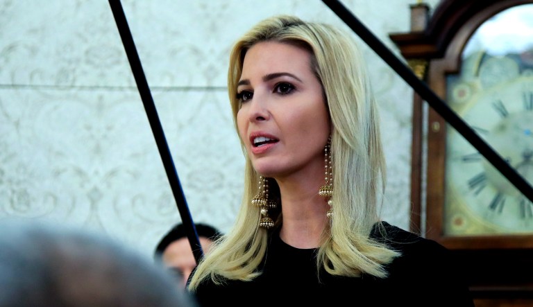 Ivanka Trump speaks at an event in the Roosevelt Room of the White House.