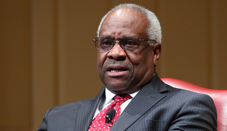 Supreme Court Justice Clarence Thomas speaks during an event at the Library of Congress. 