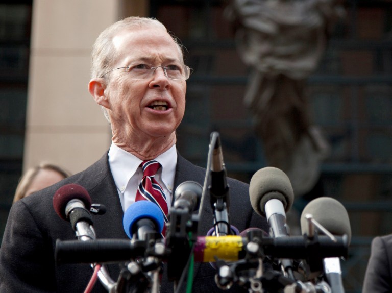 FILE - In this Jan. 26, 2012, file photo, then-U.S. Attorney for the Eastern District of Virginia Dana Boente speaks at a news conference in Alexandria, Va. On Wednesday, Feb. 21, 2018, The Associated Press has found that stories circulating on the internet that Boente has announced treason charges against former President Barack Obama and that Obama once removed him from his job, are untrue.