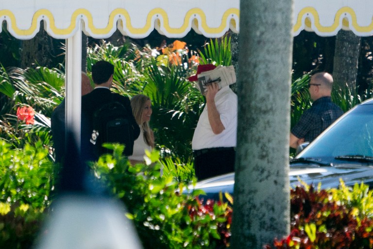 President Donald Trump arrives back at Mar-a-Lago in Palm Beach, Fla., Saturday, March 3, 2018, after spending time at Trump International Golf Club in West Palm Beach, Fla.