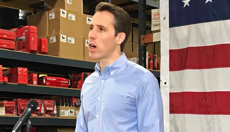Missouri Attorney General Josh Hawley kicks off his campaign to win the GOP nomination for U.S. Senate in Raytown, Mo.