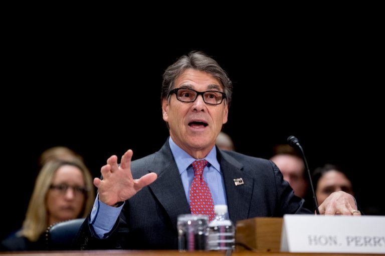 Energy Secretary Rick Perry speaks during a hearing on infrastructure on Capitol Hill in Washington.