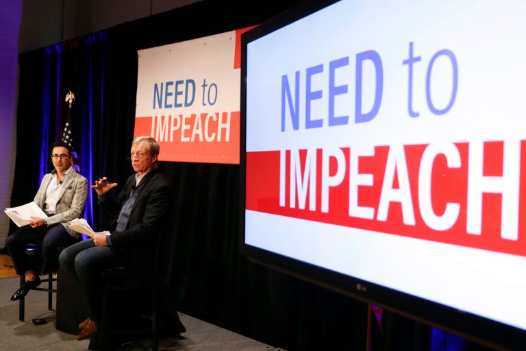 Political activist Tom Steyer speaks during the "Need to Impeach" town hall event at the Clifton Cultural Arts Center, Friday, March 16, 2018, in Cincinnati. 