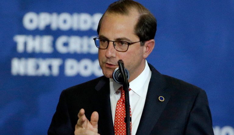 Health and Human Services Secretary Alex Azar speaks about combating opioid drug addiction at Manchester Community College, Monday, March 19, 2018, in Manchester, N.H.