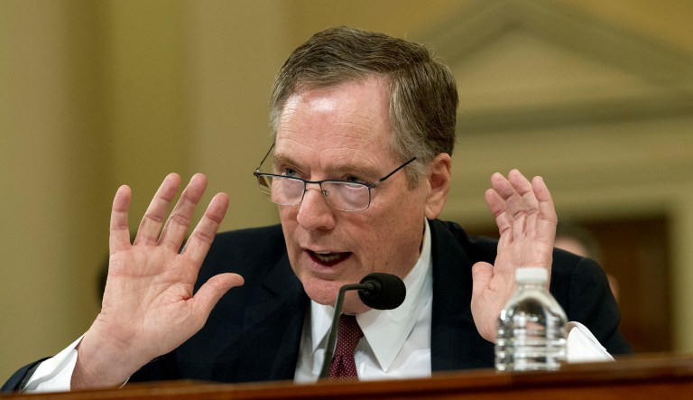 U.S. Trade Representative Robert Lighthizer testifies on trade policy before the House Ways and Means Committee at Capitol Hill, Wednesday.