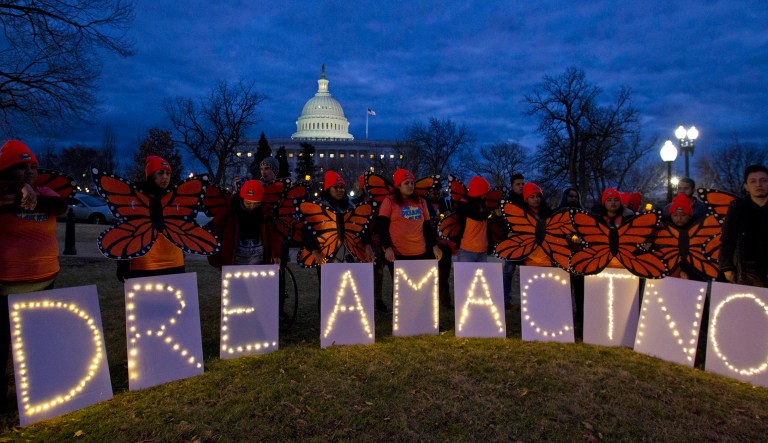Demonstrators rally in support of Deferred Action for Childhood Arrivals outside the Capitol Washington.