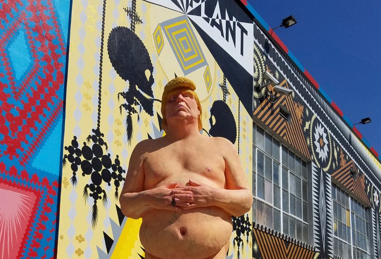 This undated image provided by Julien's Auctions shows a naked statue of Donald Trump that is going up for auction that will take place May 2, 2018, in Jersey City, N.J.