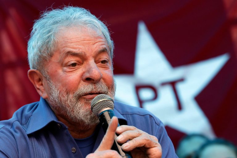 In this photo from March, former President Luiz Inacio Lula da Silva speaks to supporters during a rally in Brazil.