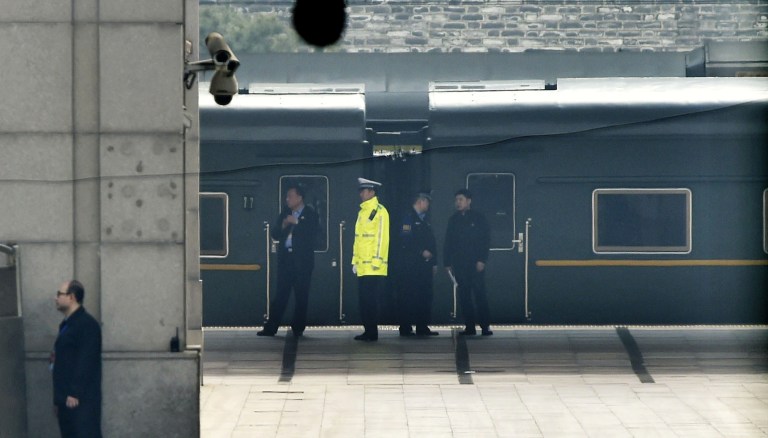 A special train is seen at Beijing Railway Station in Beijing Tuesday, March 27, 2018. Speculation about a visit to Beijing by North Korean leader Kim Jong Un or another high-level Pyongyang official was running high Tuesday amid talk of preparations for a meeting between the North's reclusive leader and President Donald Trump.