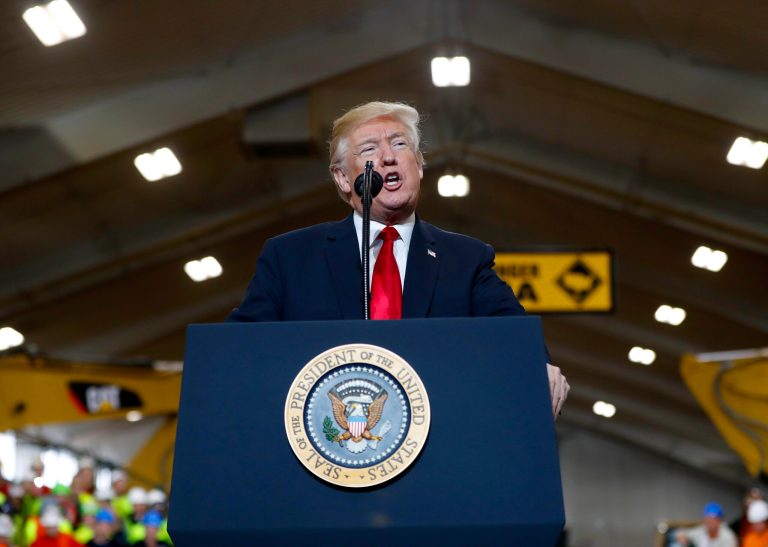 President Trump speaks at Local 18 Richfield Training Facility on Thursday in Richfield, Ohio.