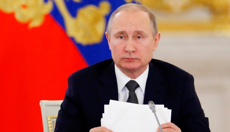 Russian President Vladimir Putin holds a meeting.