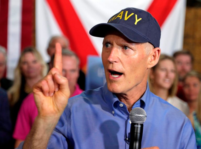 Florida Gov. Rick Scott announces his bid to run for the U.S. Senate at a news conference Monday, April 9, 2018, in Orlando, Fla.