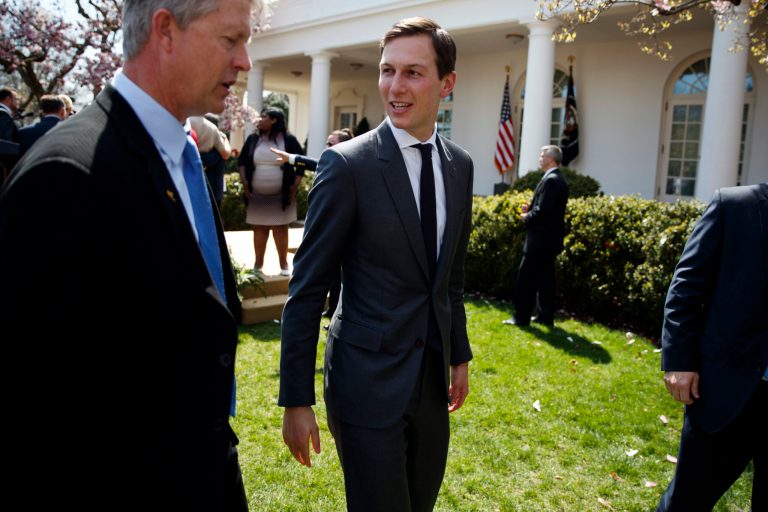 White House senior adviser Jared Kushner leaves an event in the Rose Garden where President Donald Trump spoke about tax policy, Thursday, April 12, 2018, in Washington.
