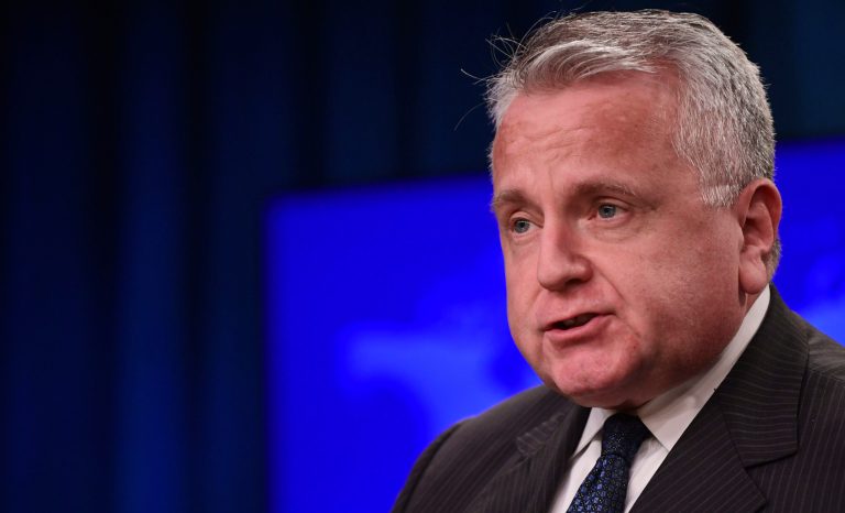 Deputy Secretary of State John Sullivan speaks during a news conference at the State Department in Washington, Friday, April 20, 2018. 