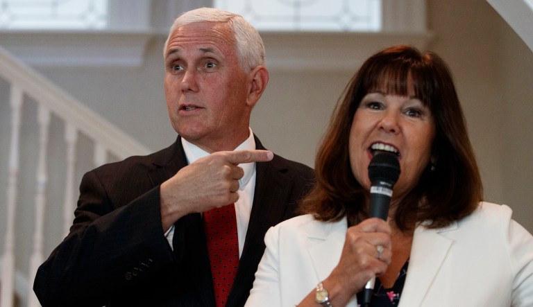 Wall Street doesn’t need to embrace the Pence Rule out of fear of #MeToo Vice President Mike Pence points to his wife Karen Pence as she speaks at the vice president's residence, the Naval Observatory, in Washington, Monday, April 23, 2018.