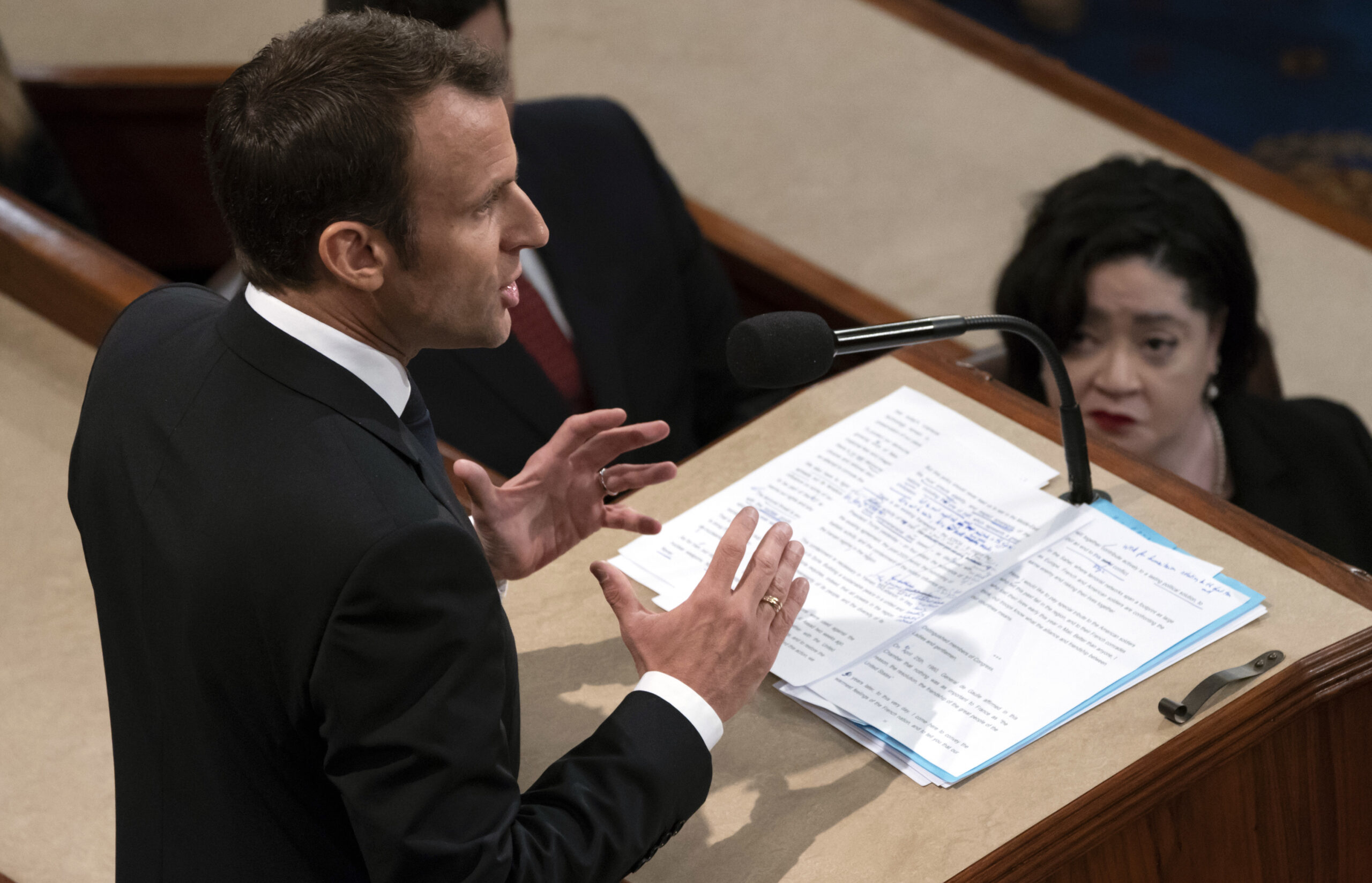 Macron repudiates major themes of Trump’s presidency