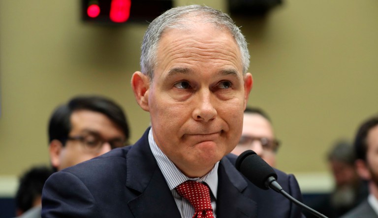 Environmental Protection Agency Administrator Scott Pruitt pauses while speaking as he testifies before the House Energy and Commerce subcommittee hearing.