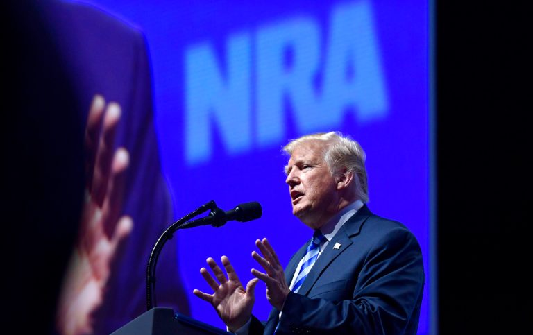 President Trump speaks at the National Rifle Association's annual convention in Dallas, Texas, on Friday.