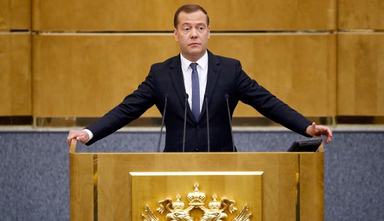 Acting Prime Minister Dmitry Medvedev speaks during a meeting in Moscow. 