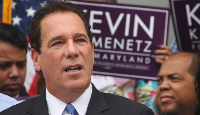 FILE - In this Sept. 18, 2017, file photo, Baltimore County Executive Kevin Kamenetz announces he is joining the race for governor in Towson, Md. Kamenetz is running in a crowded Democratic primary. News outlets cite a release from Baltimore County police that says Kamenetz died early Thursday, May 10, 2018, following a cardiac arrest. 