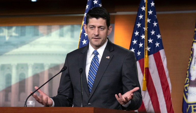 Speaker of the House Paul Ryan, R-Wis., speaks during a news conference on Capitol Hill in Washington. 