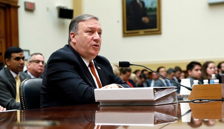 Secretary of State Mike Pompeo testifies before the House Foreign Affairs Committee hearing on Capitol Hill in Washington on Wednesday.